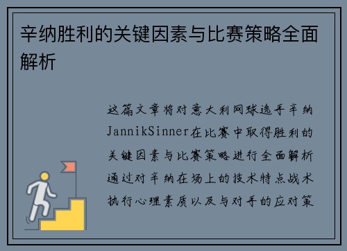 辛纳胜利的关键因素与比赛策略全面解析