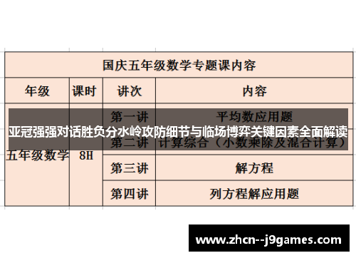 亚冠强强对话胜负分水岭攻防细节与临场博弈关键因素全面解读